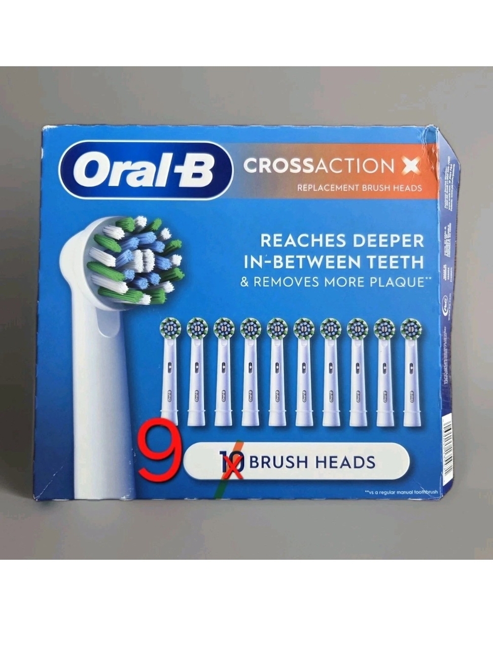 Oral B CrossAction X Replacement Toothbrush Heads White Refills Open Box 9 Pack